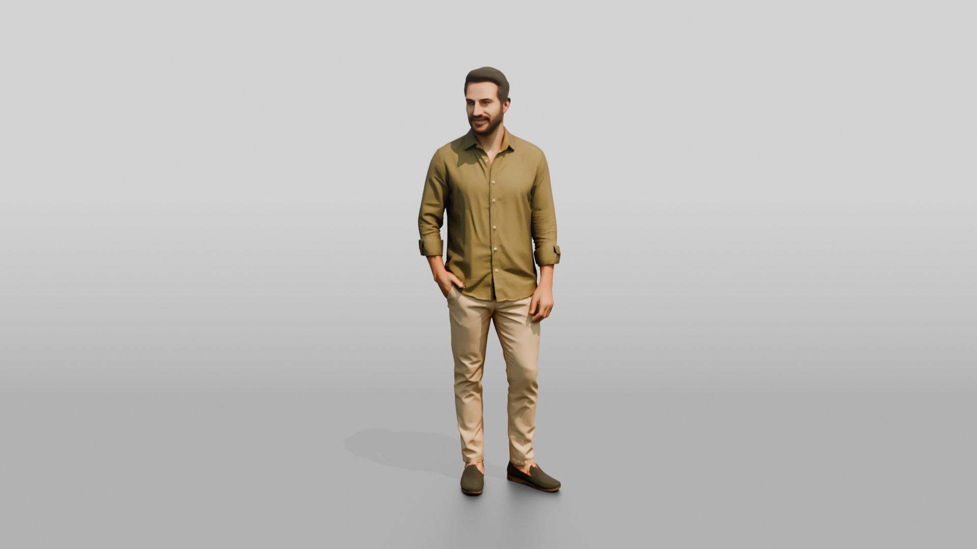 Man Standing in an Olive Shirt