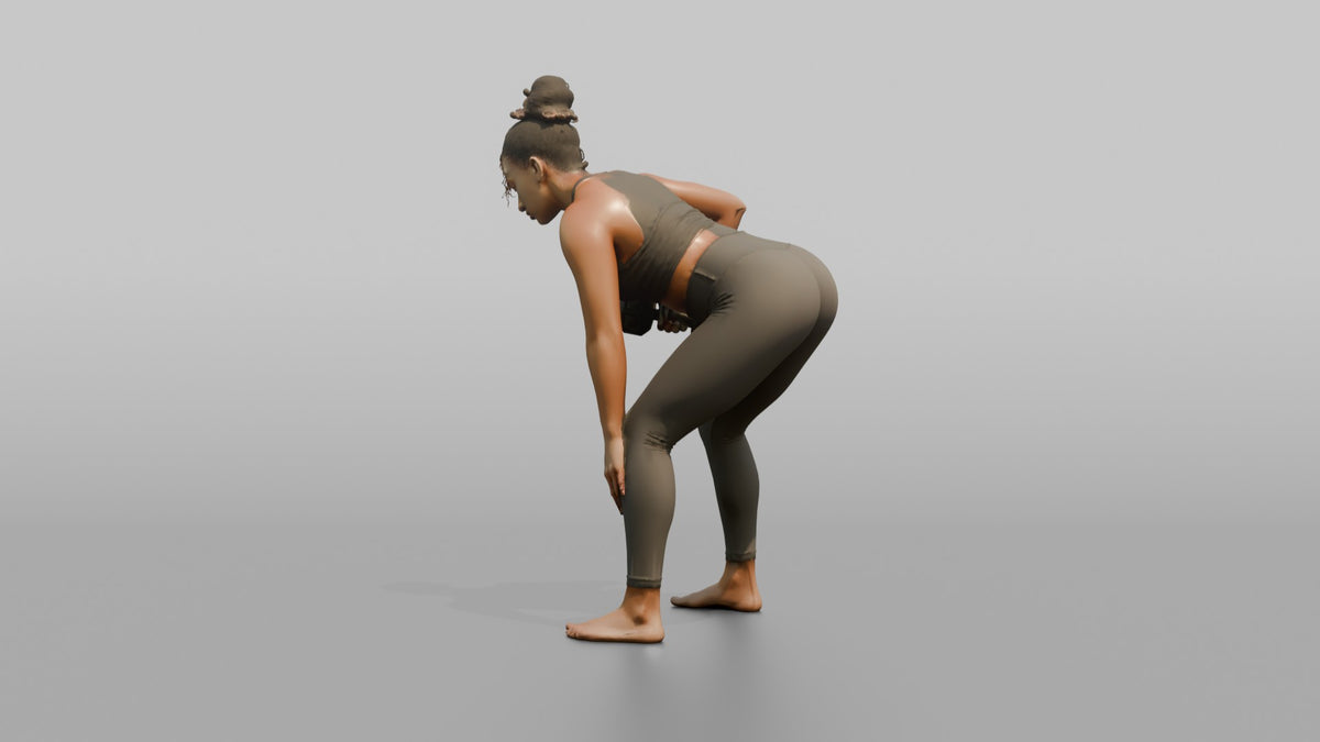 Weightlifter Woman Performing A Bent-over Dumbbell Row - 3D character model, view 3