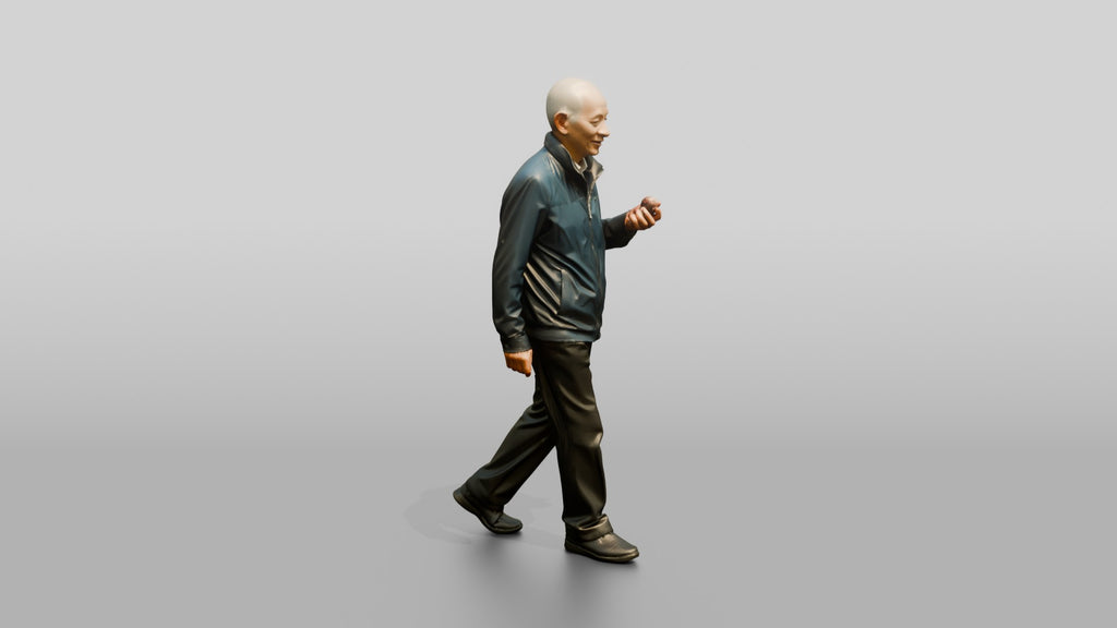 Elderly Chinese Man Walking with Hand Exercise Balls