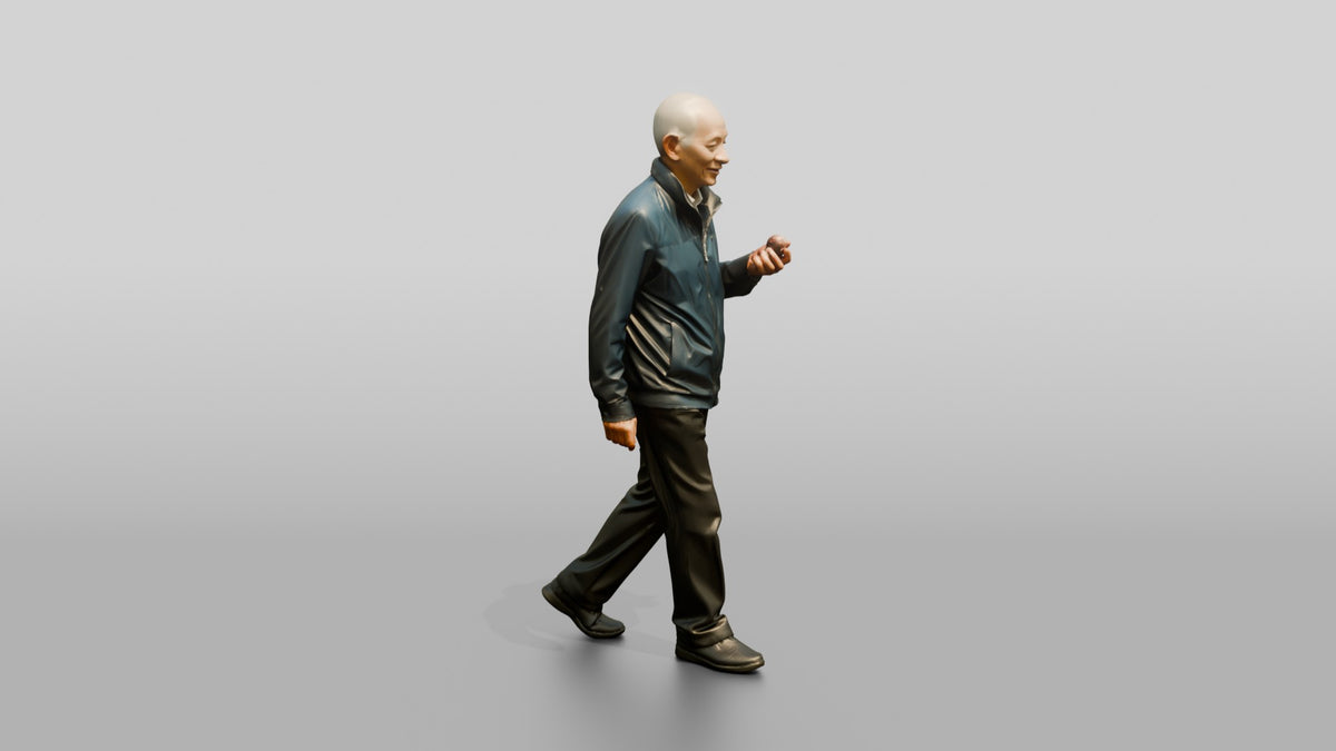 Elderly Chinese Man Walking with Hand Exercise Balls - 3D character model, view 2