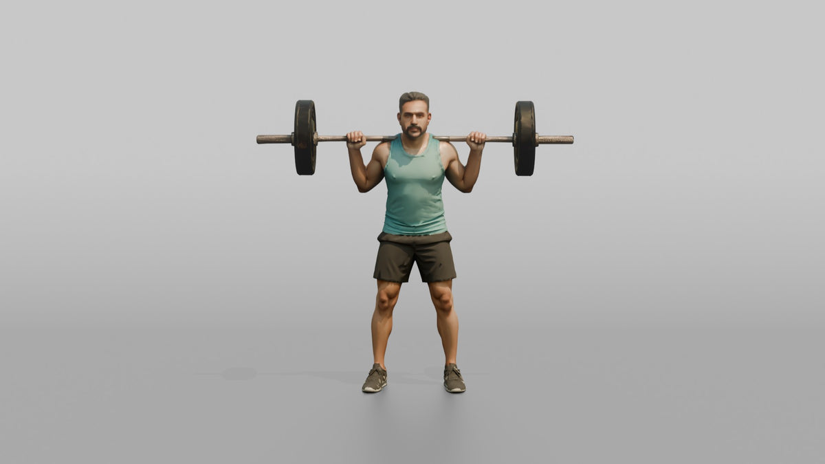 Weightlifter Man Resting A Barbell On The Upper Back Before A Squat - 3D character model, view 5