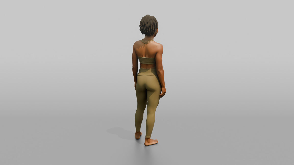 Fitness Influencer Woman Standing With Hands Loosely At Sides - 3D character model, view 3