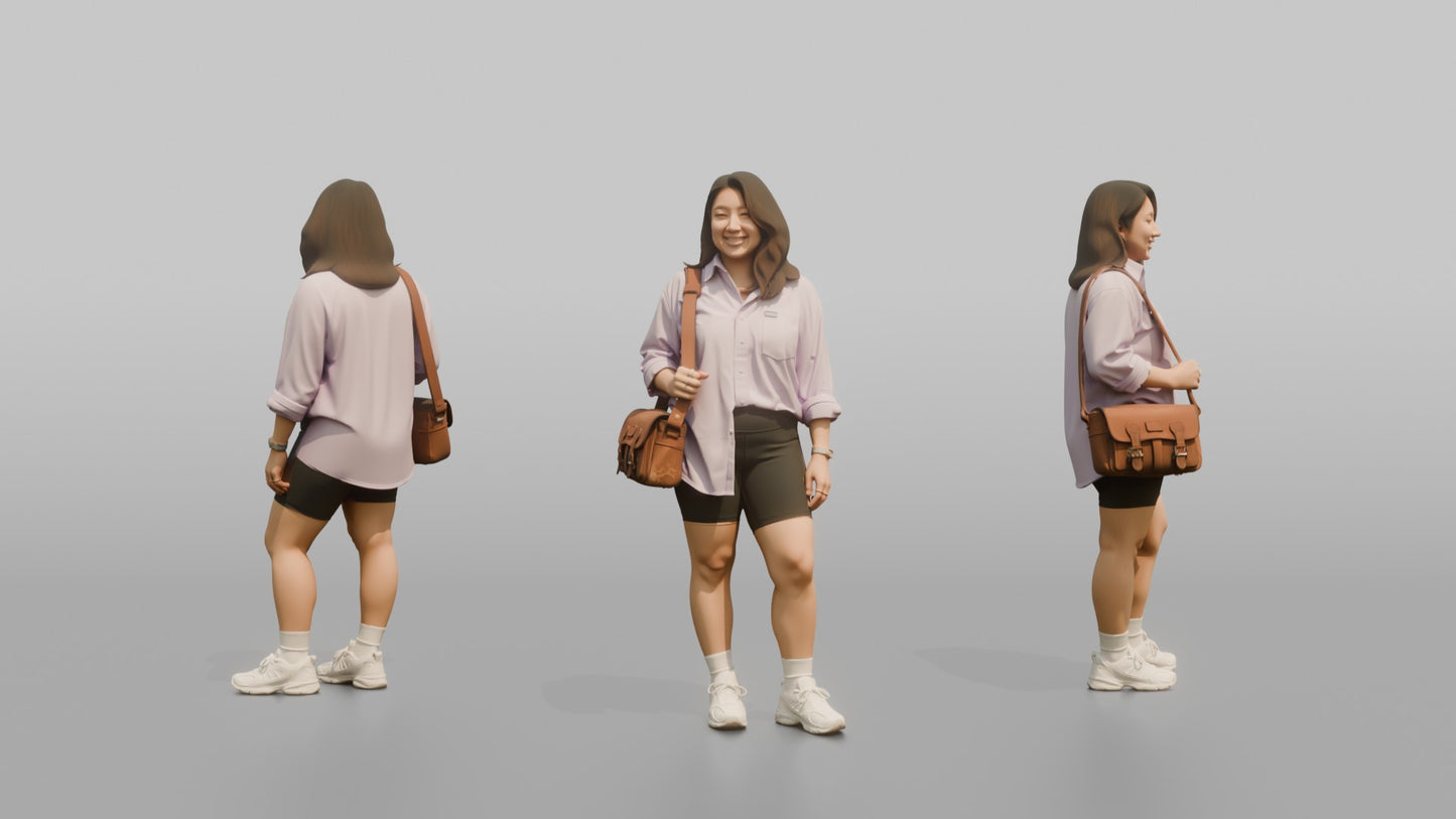 Vacationer Wearing Oversized Pastel Shirt And Bike Shorts