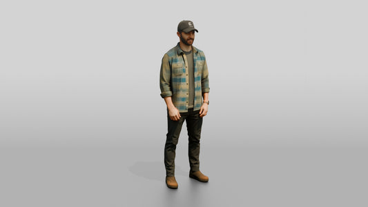 Canadian Man in Lightweight Flannel Shirt - 3D character model, view 1