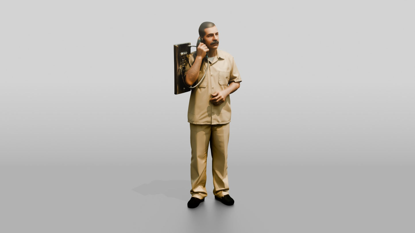 Latino Male Prisoner in a Khaki Uniform Holding a Phone Receiver