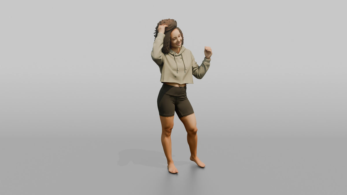 Fitness Influencer Woman Standing With Hands Running Through Hair - 3D character model