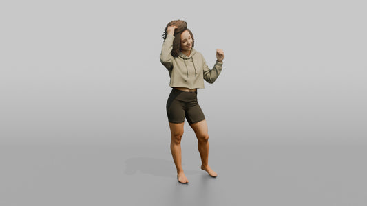 Fitness Influencer Woman Standing With Hands Running Through Hair - 3D character model