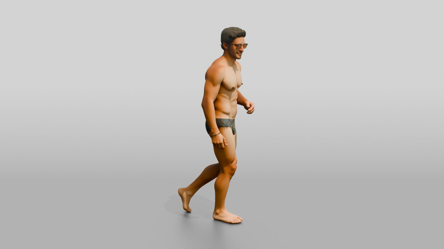 Mestizo Man in Geometric Swim Brief on the Beach