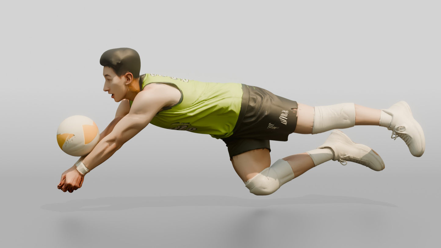 East Asian Male Volleyball Player in Lime Green Jersey