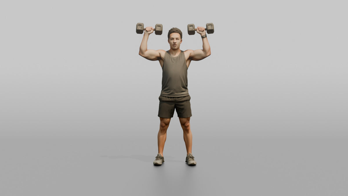 Weightlifter Man Doing A Dumbbell Shoulder Press - 3D character model, view 5