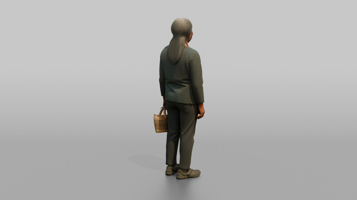 Woman Customer Carrying A Small Woven Basket - 3D character model, view 3