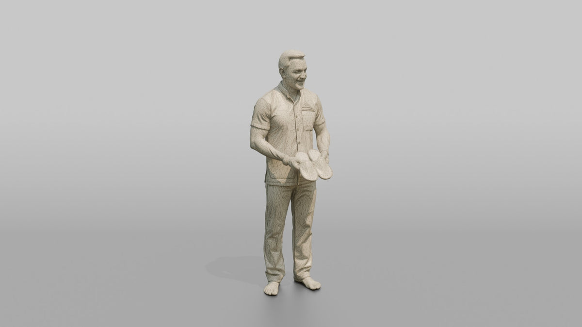 Spa Attendant Man Holding A Pair Of Spa Slippers - wireframe topology preview