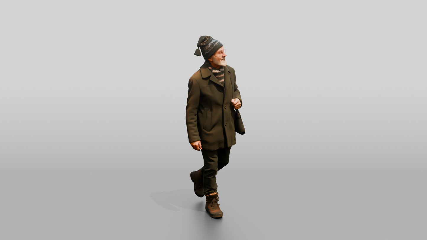 Elderly Norwegian Man Strolling the Pedestrian Street