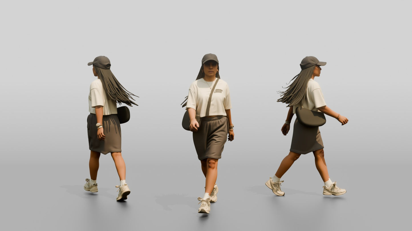 Multiracial Woman Walking Focused on the Boardwalk