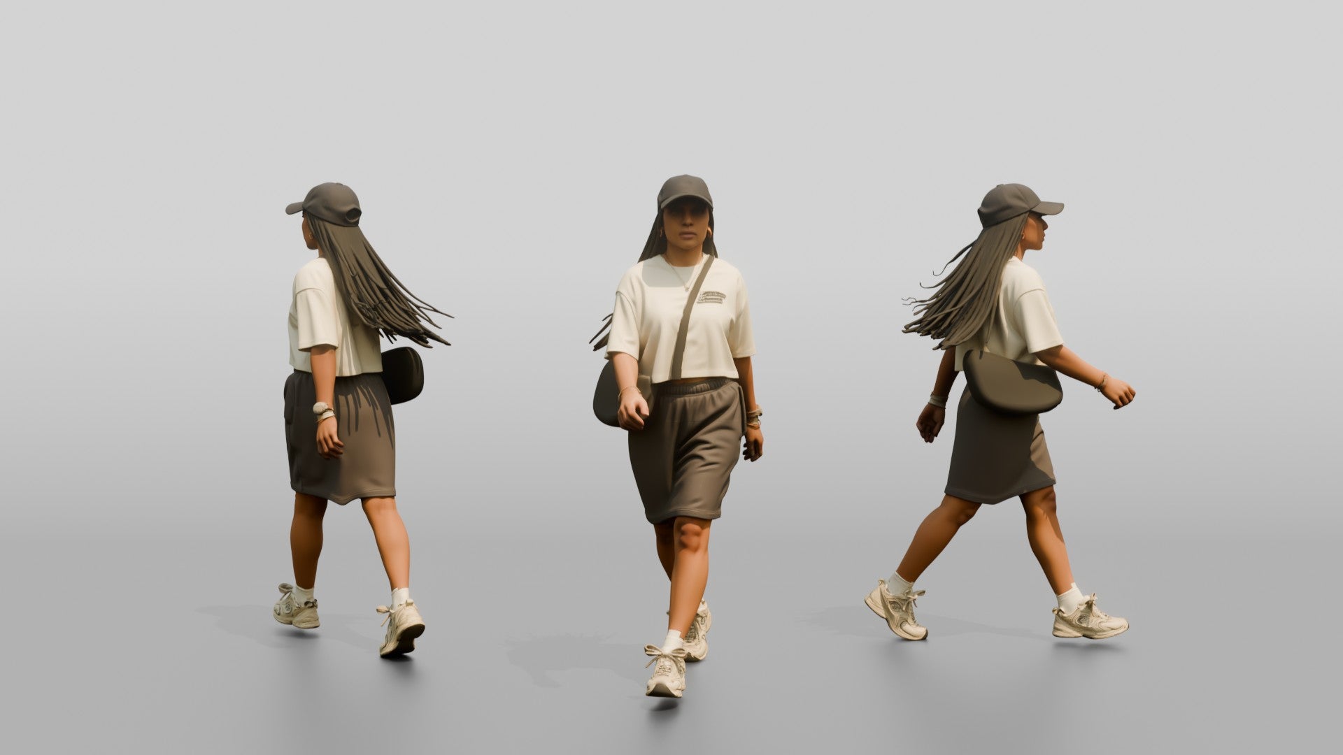 Multiracial Woman Walking Focused on the Boardwalk