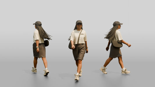 Multiracial Woman Walking Focused on the Boardwalk
