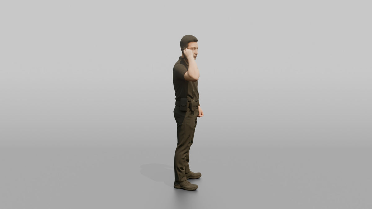 Door Staff Man Adjusting An Earpiece - 3D character model, view 2
