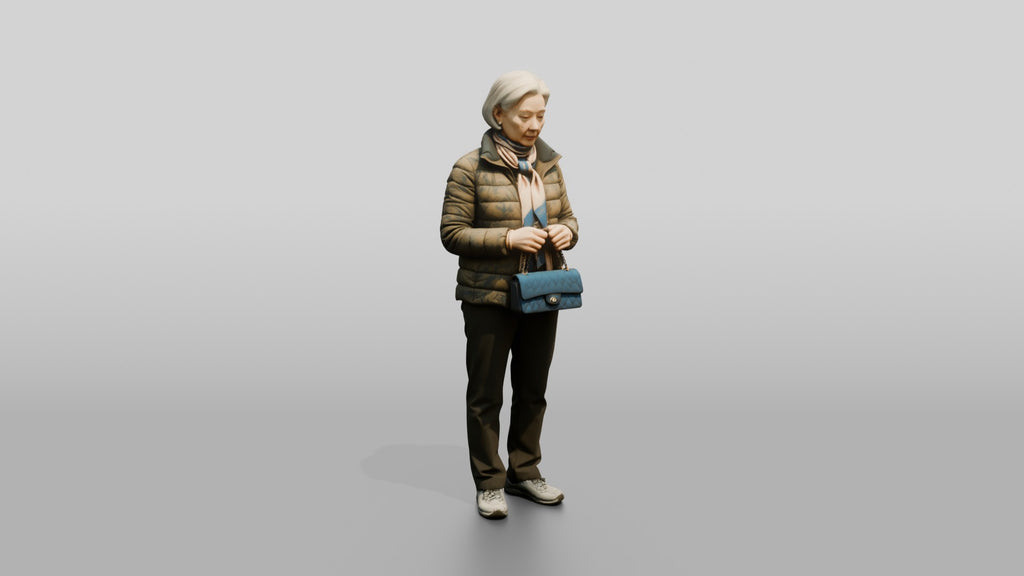 Elderly Chinese Woman in Puffer Jacket