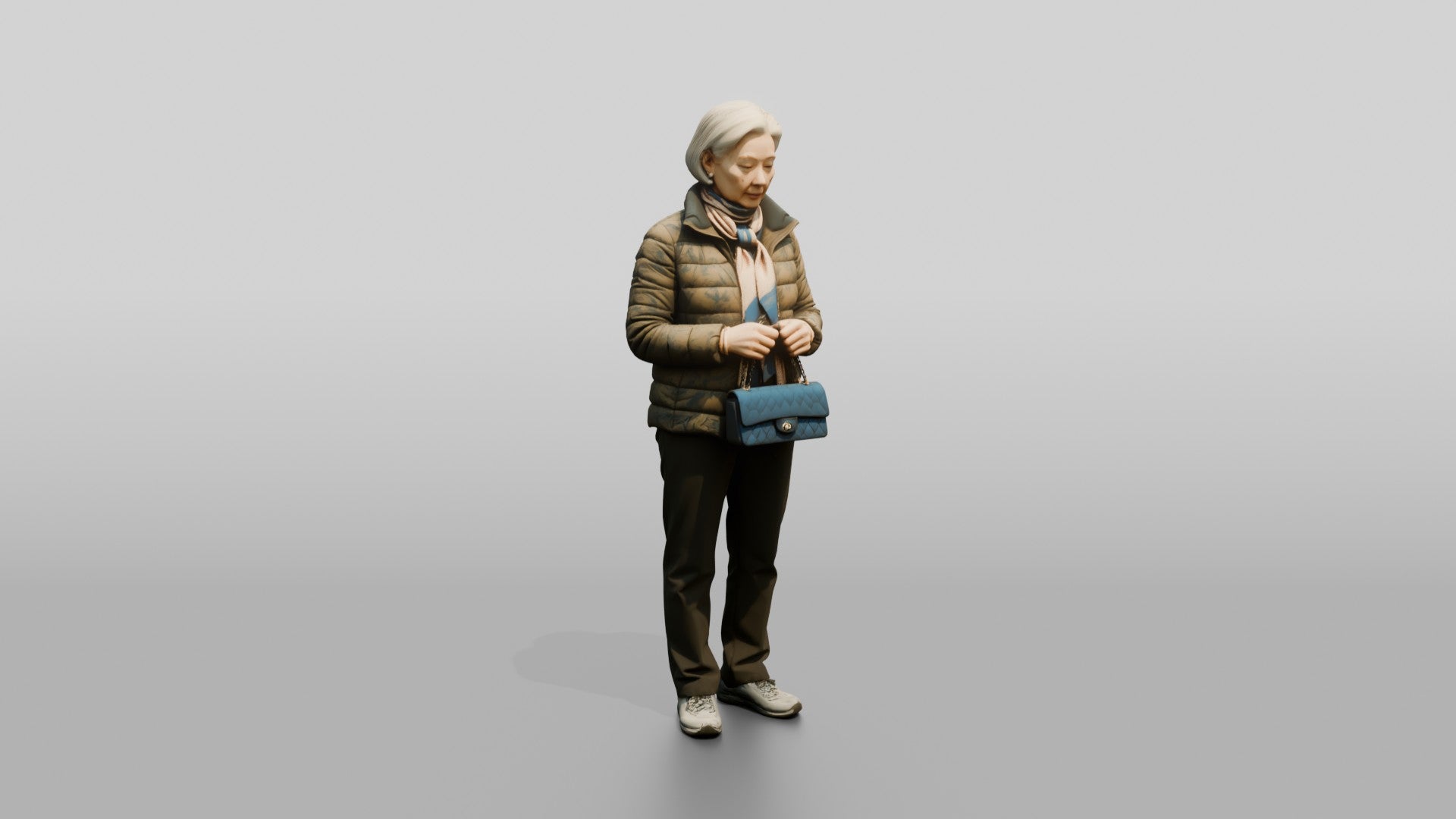 Elderly Chinese Woman in Puffer Jacket