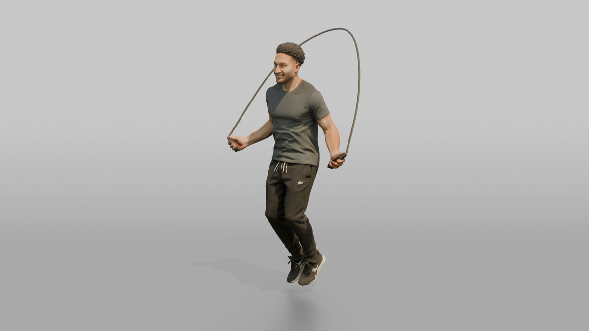 Cardio Athlete Man Mid-jump With A Jump Rope - 3D character model, view 4
