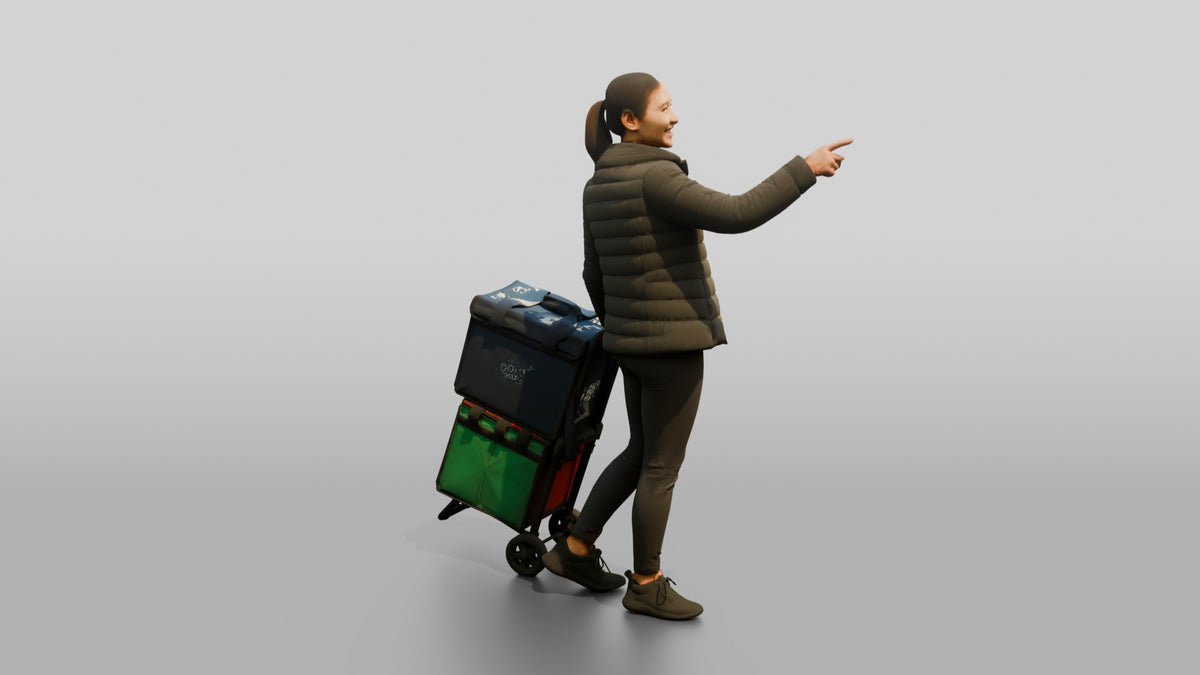 Woman with Delivery Cart - 3D character model, view 1