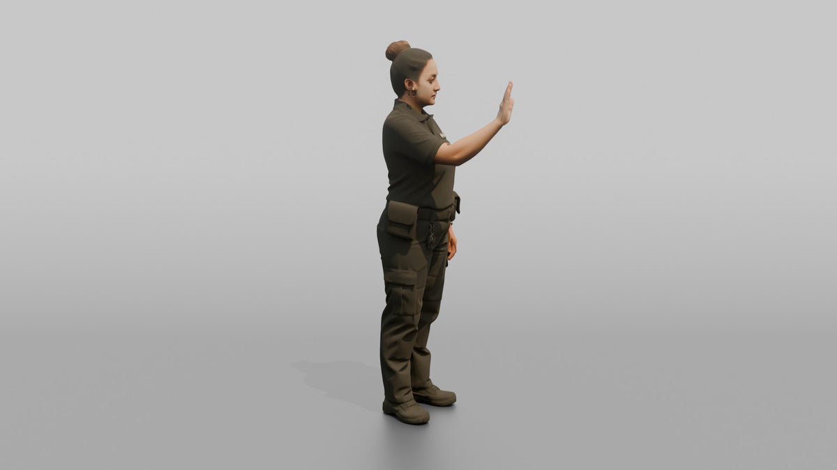 Door Staff Woman Holding A Hand Up In A Stop Gesture - 3D character model, view 2