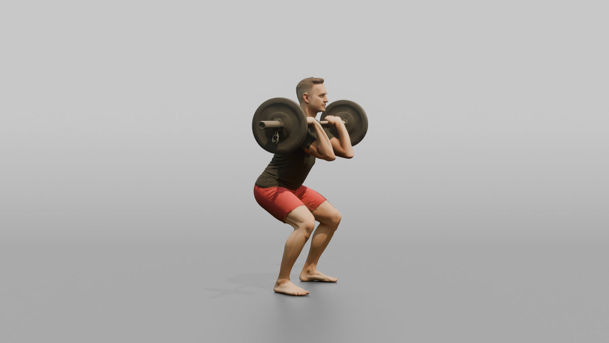 Weightlifter Man Holding A Barbell At Chest Height For A Front Squat - 3D character model, view 2