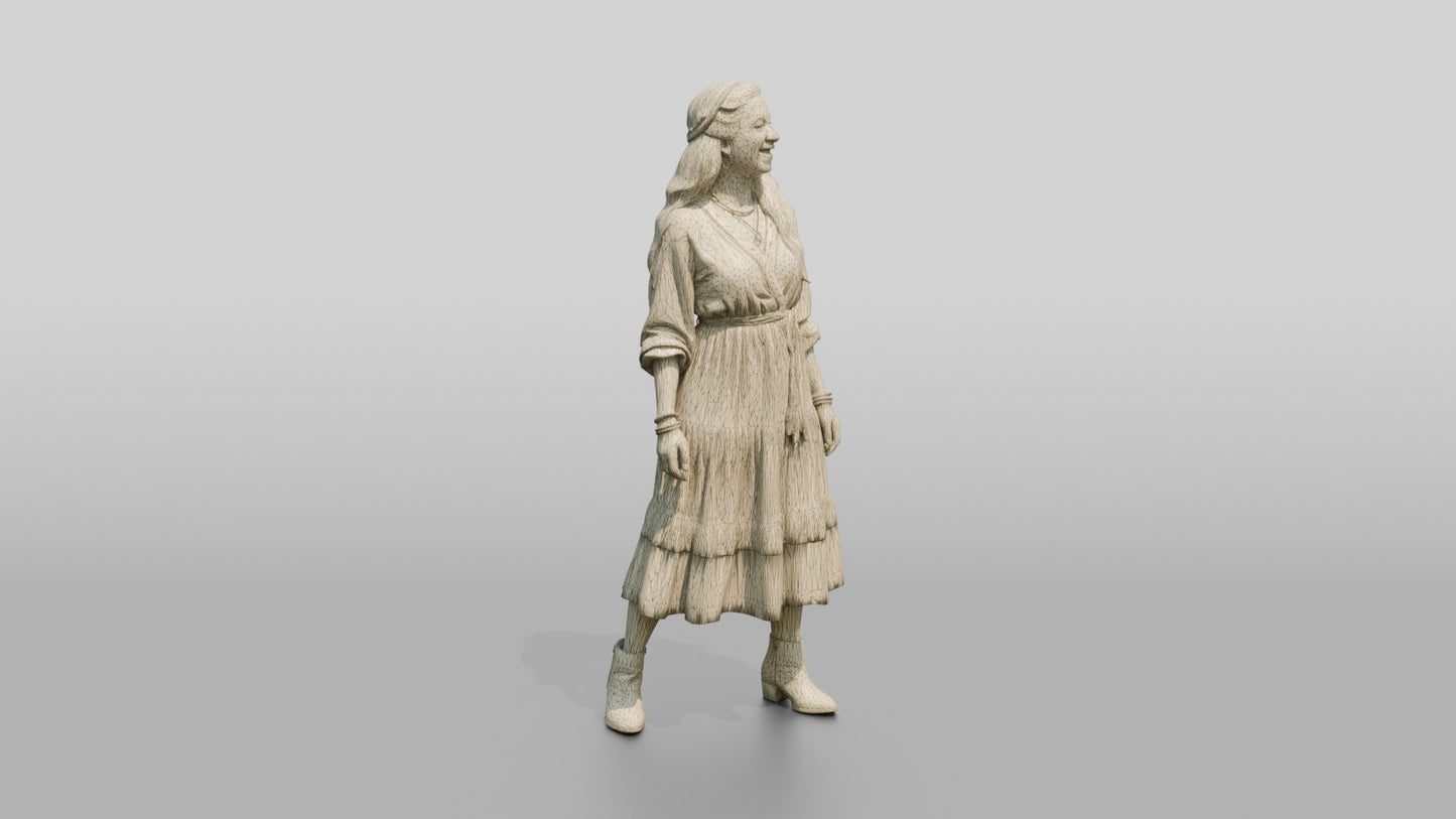 Woman Standing in a Patterned Dress