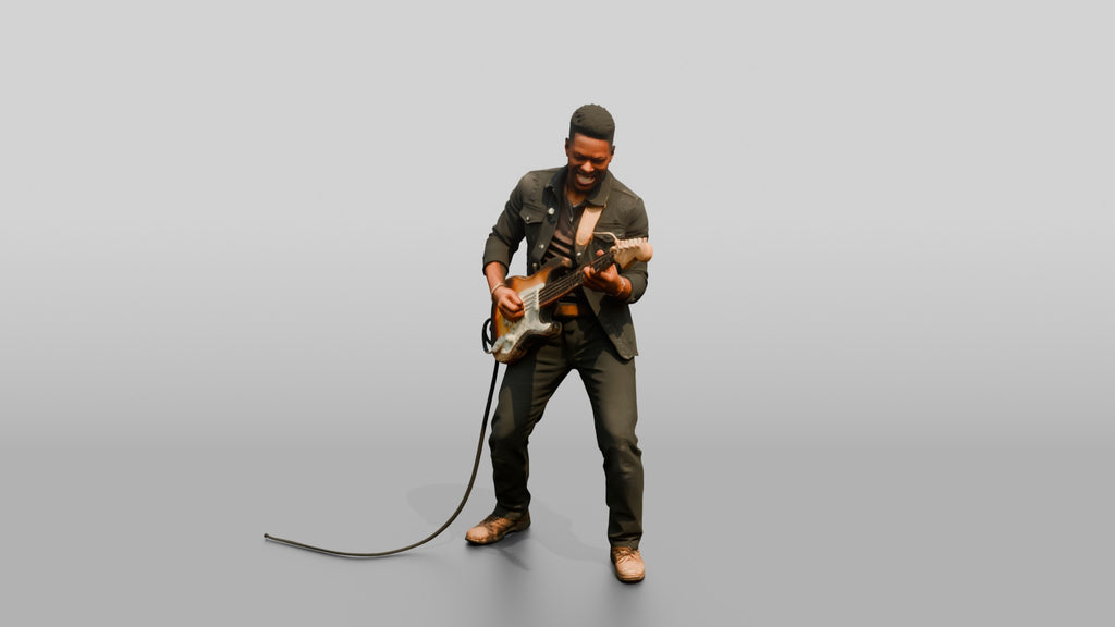 Blues Guitarist Bending an Electric Guitar String