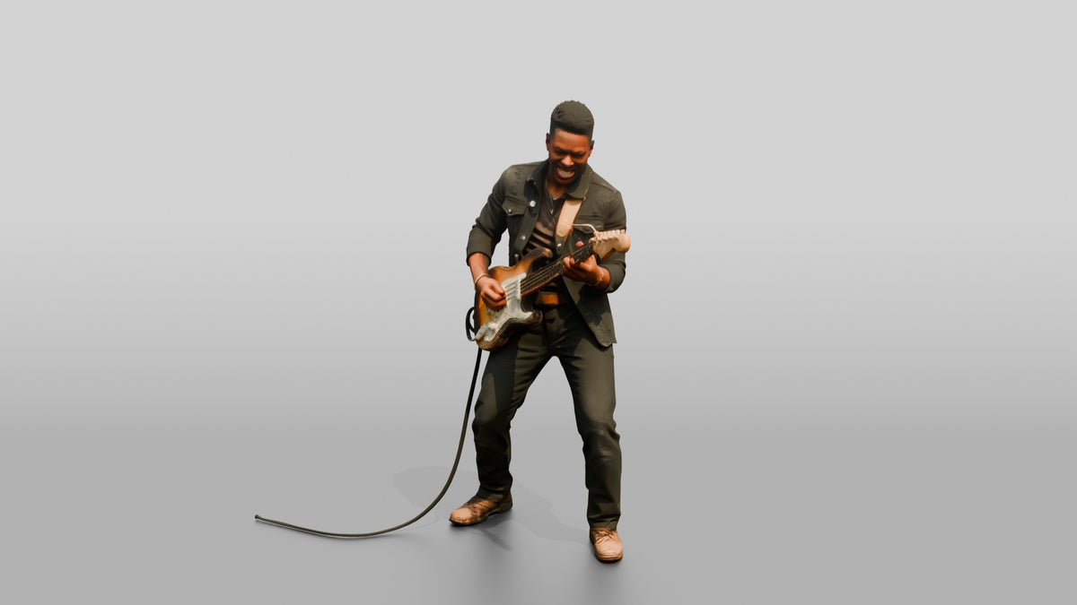 Blues Guitarist Bending an Electric Guitar String - 3D character model, view 5