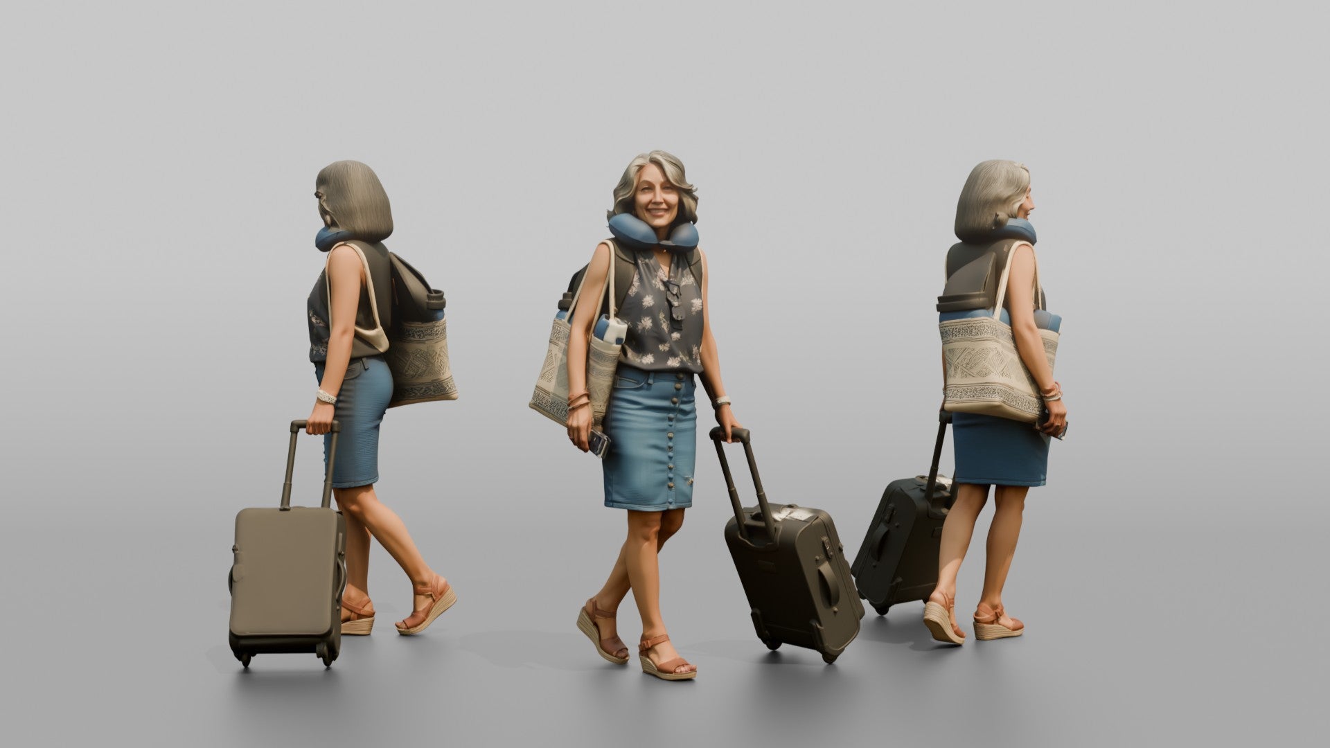 Traveler Carrying A Beach Bag And Backpack