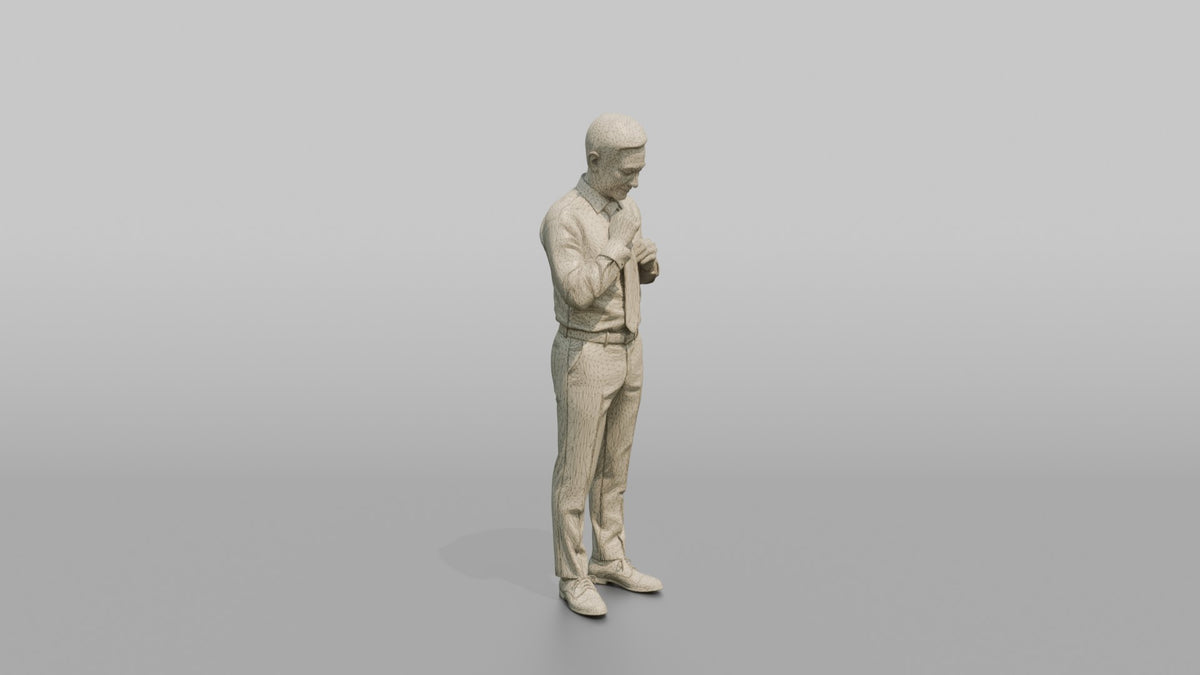Father Adjusting His Necktie With Both Hands - wireframe topology preview