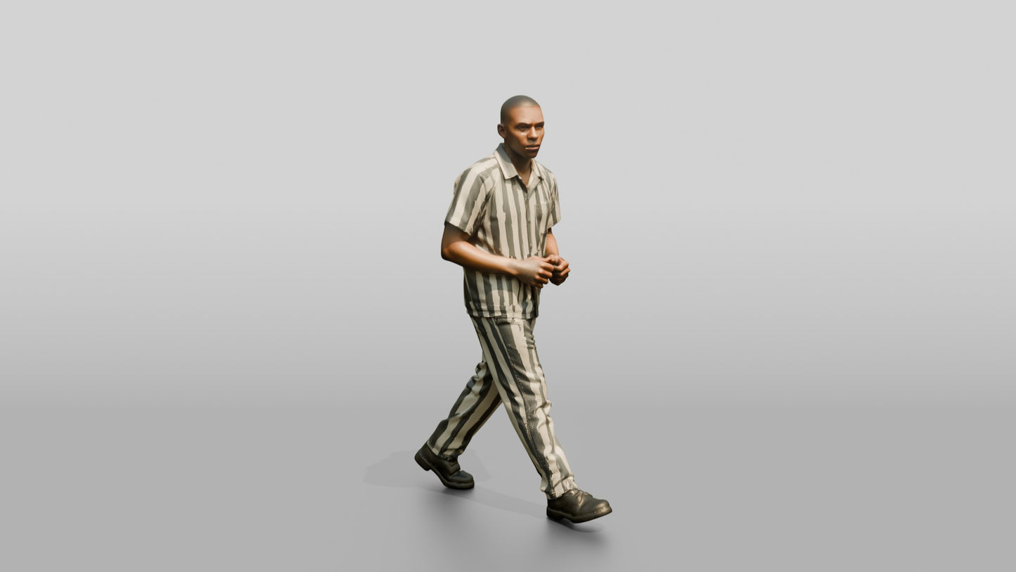 Black Male Prisoner in Grey-white Stripes