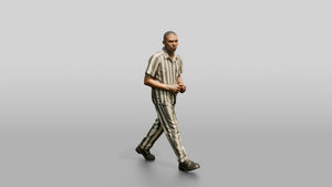 Black Male Prisoner in Grey-white Stripes - 3D character model, view 1