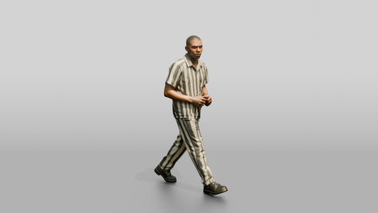 Black Male Prisoner in Grey-white Stripes - 3D character model, view 1