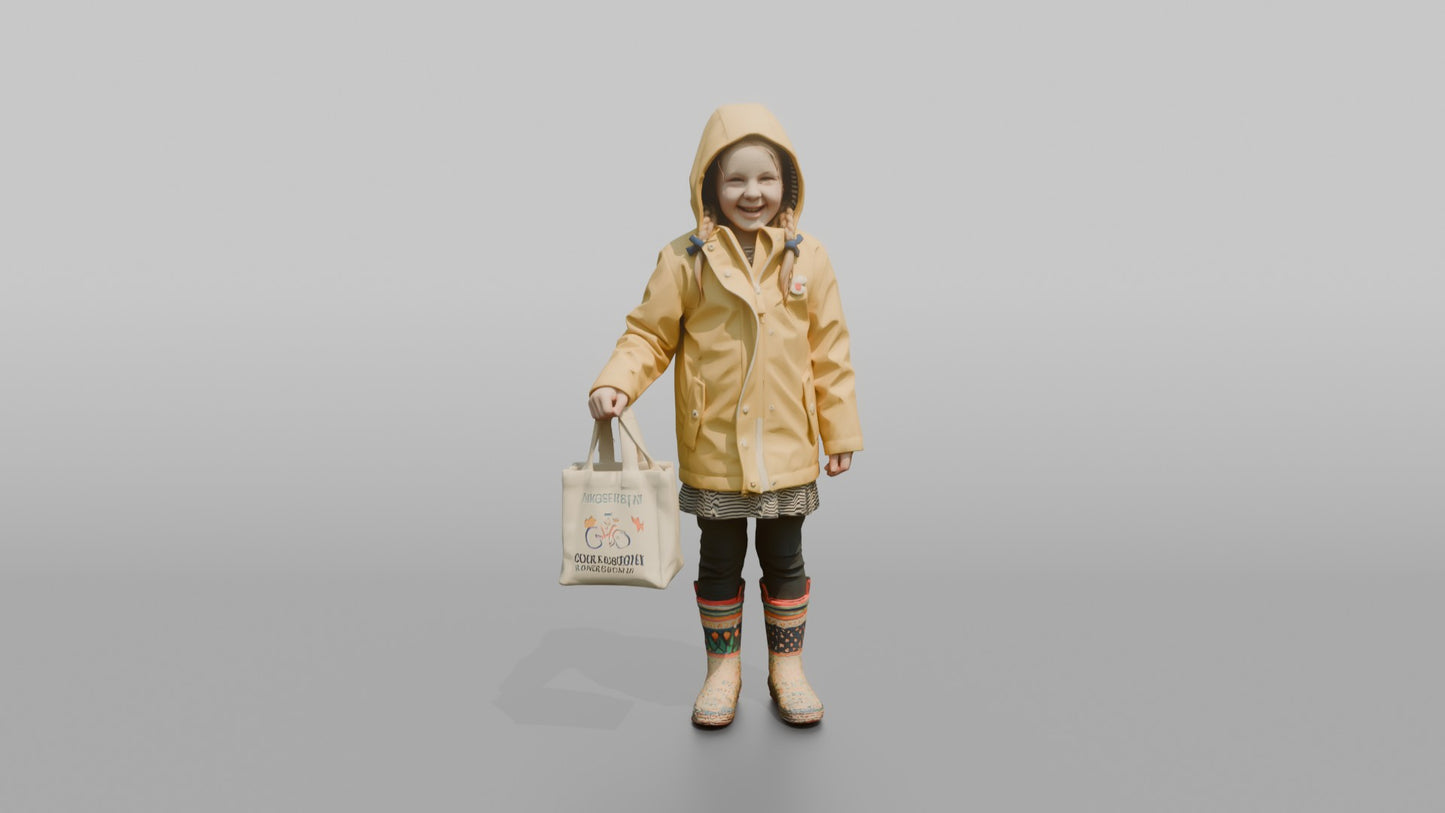 Dutch Girl Playing in a Yellow Raincoat