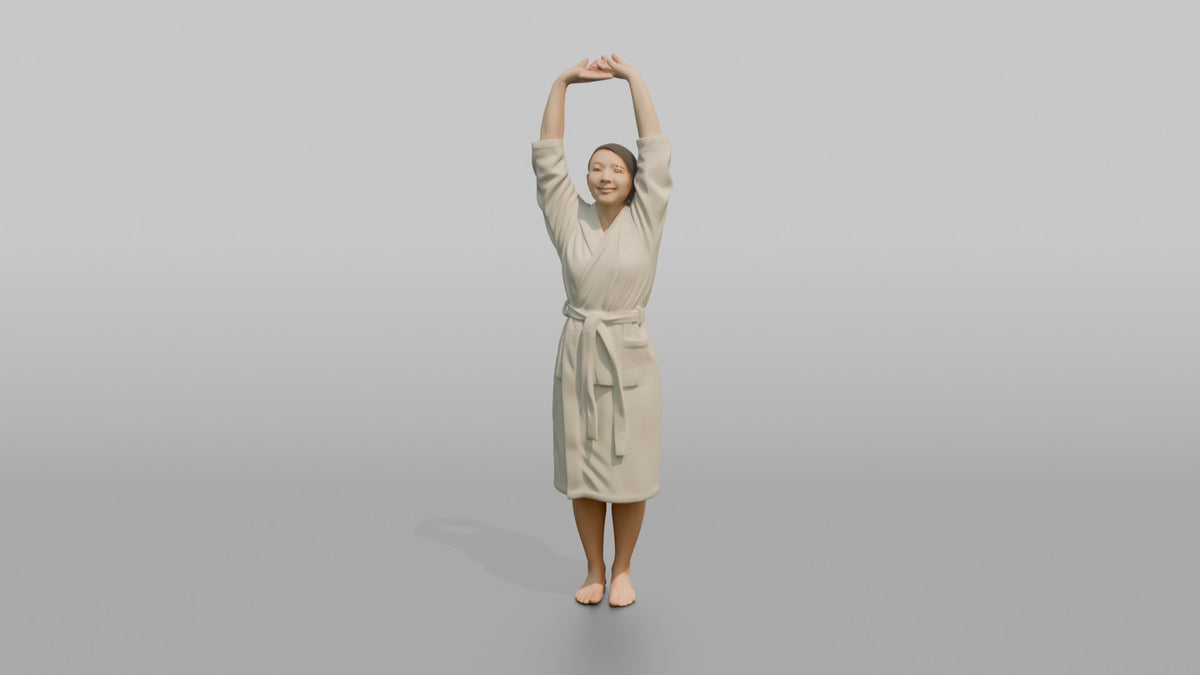 Spa Client Man Standing Stretching Both Arms Overhead In A Robe - 3D character model, view 4