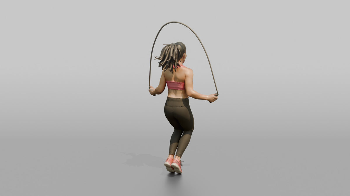 Cardio Athlete Woman Mid-jump With A Jump Rope - 3D character model, view 3