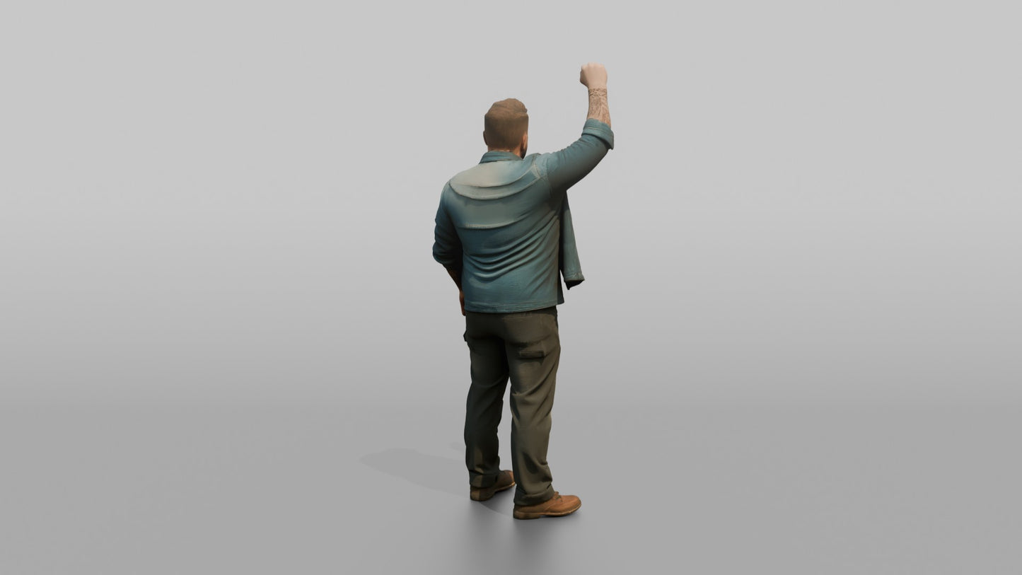 Protester Man Raising a Fist in the Air