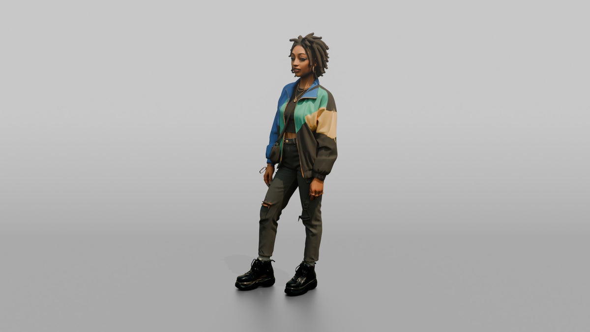 Patron Woman Wearing Platform Boots And A Bold Color-block Jacket - 3D character model, view 4