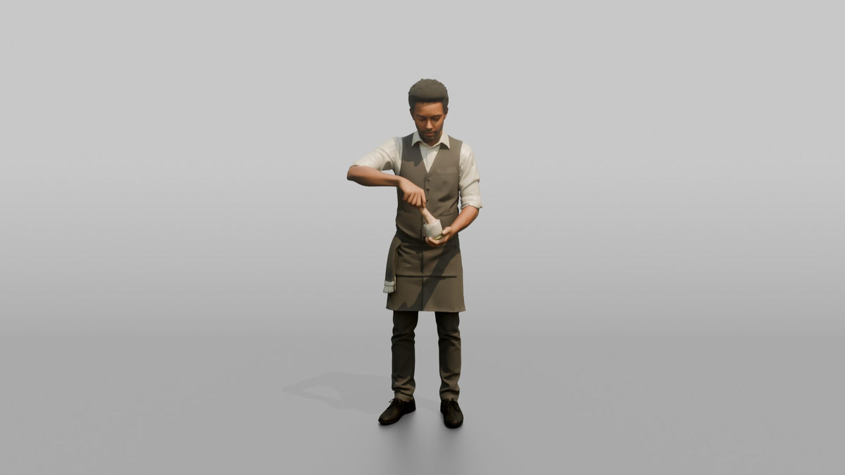 Bartender Man Holding A Muddler Over A Glass - 3D character model, view 5