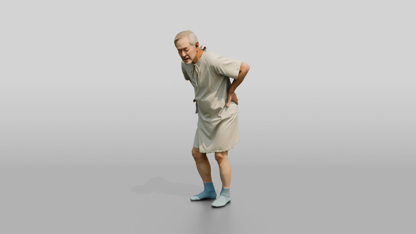 Elderly Man Patient Bent Over in Back Pain