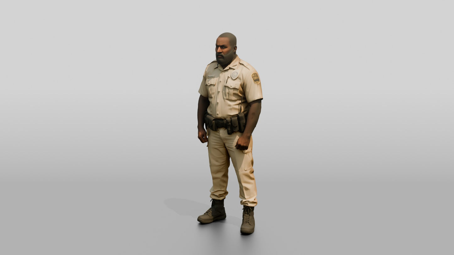 Thick Black Male Guard in a Khaki Guard Uniform