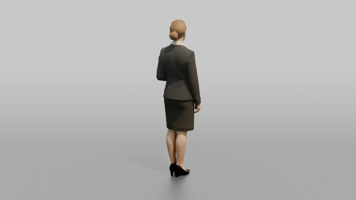Receptionist Woman Holding A Small Vase Of Flowers - 3D character model, view 3