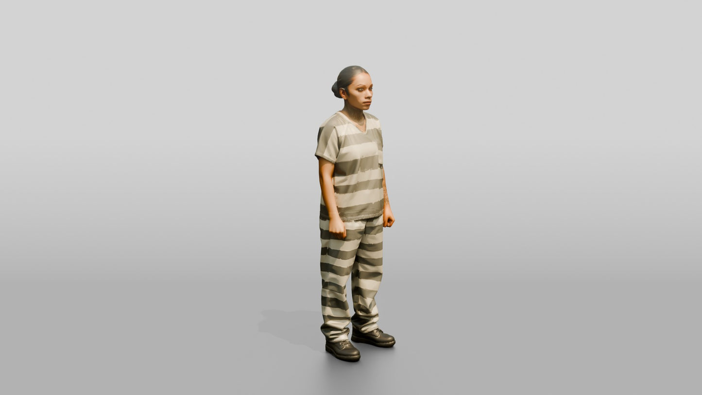 Latina Female Prisoner in a Grey-white Striped Uniform