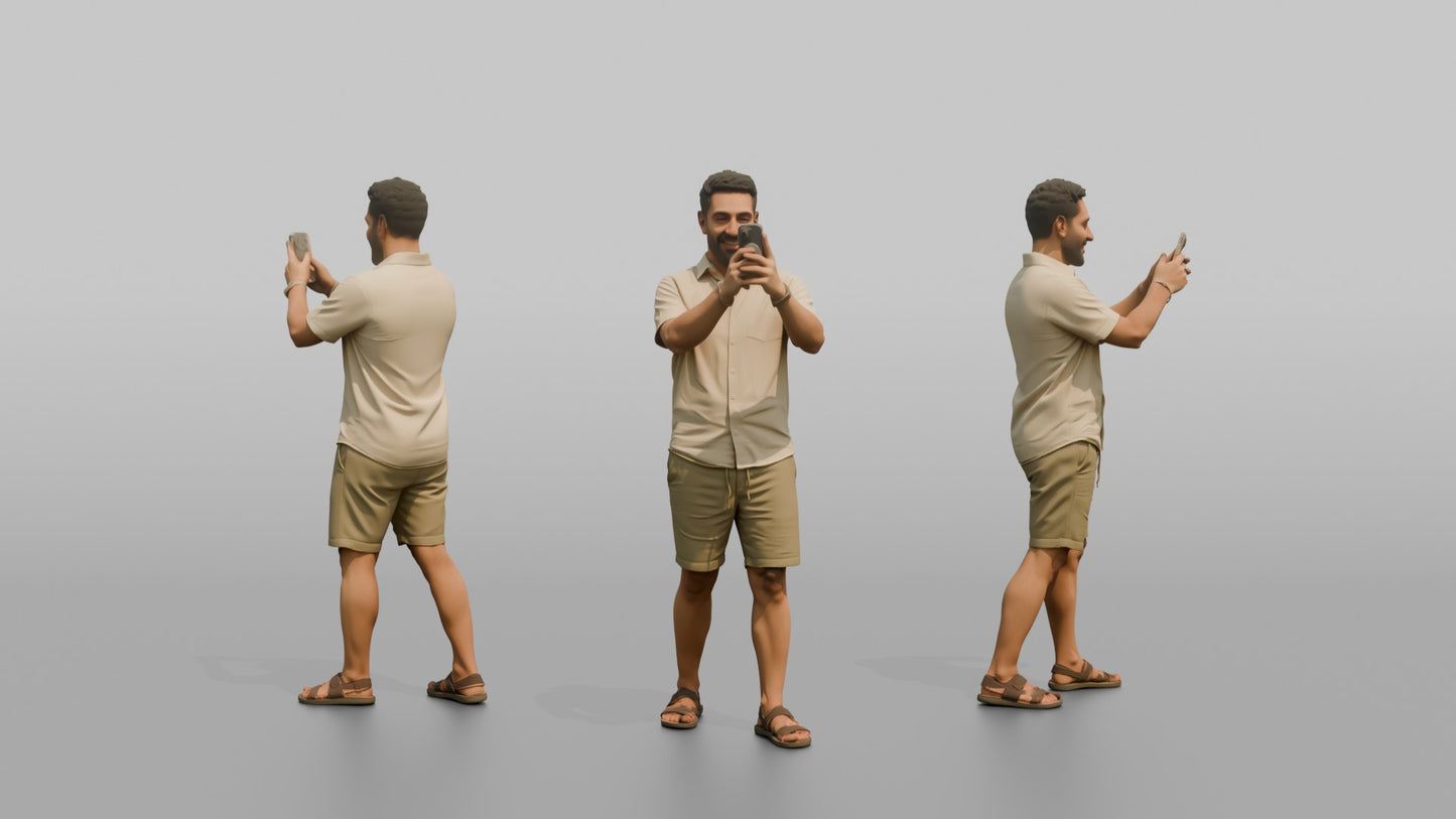 Vacationer Wearing Linen Shirt And Shorts
