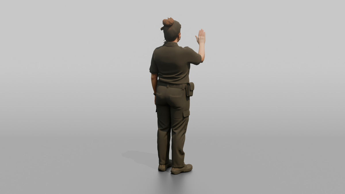 Door Staff Woman Holding A Hand Up In A Stop Gesture - 3D character model, view 3