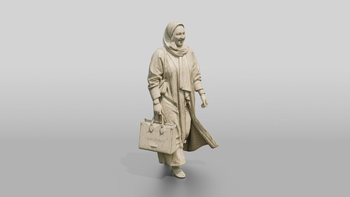 Plus-Size Young Saudi Woman in Abaya and Hijab - wireframe topology preview