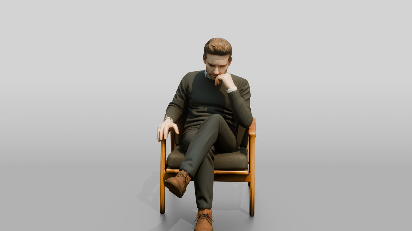 Man Sitting Thoughtfully in a Chair