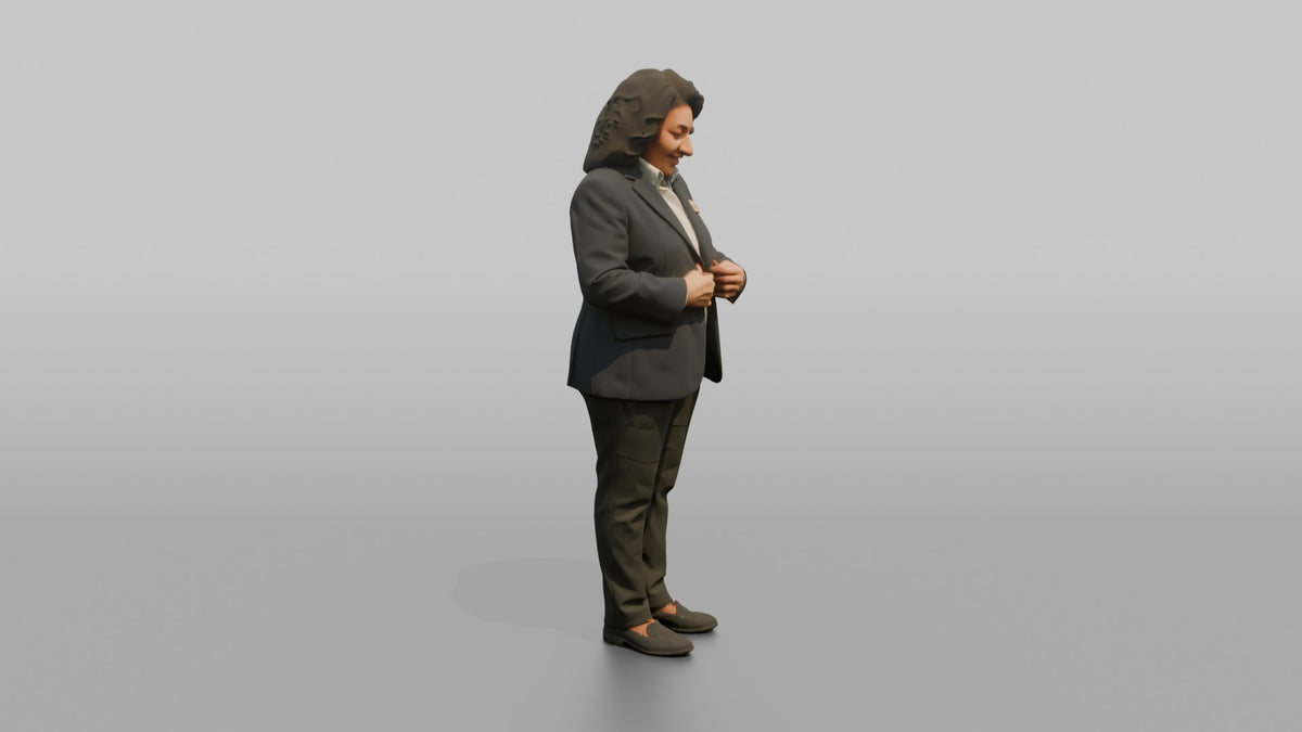 Receptionist Woman Adjusting Their Blazer - 3D character model, view 2